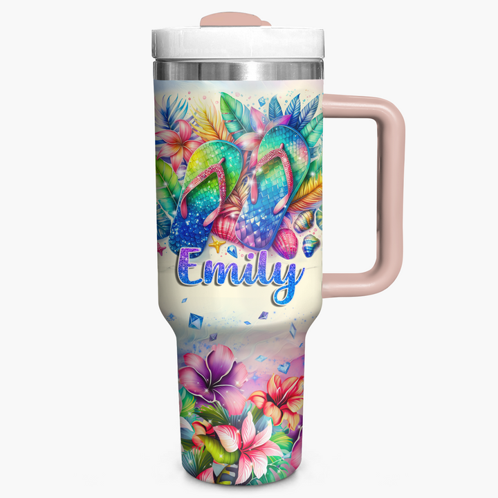 Tropical Flip Flops - Personalized Tumbler With Handle NCU0PT27
