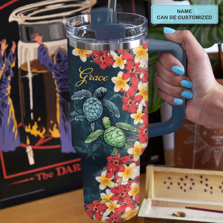 Tropical Turtle - Personalized Tumbler with Handle - NCU0TT013