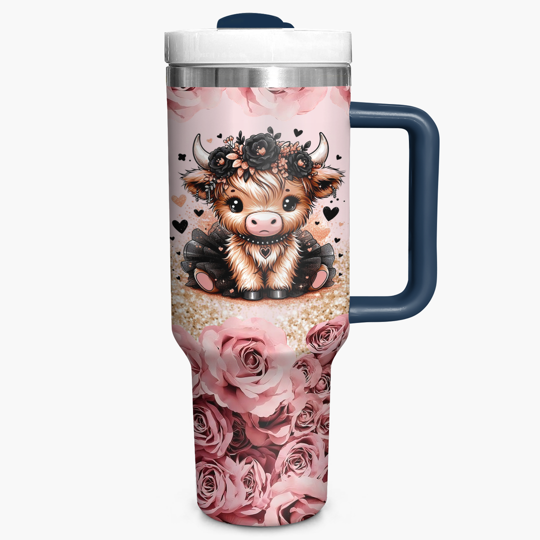 Floral Moo-gic - Tumbler With Handle - Gift for Highland Cow Lovers NCU0PT004