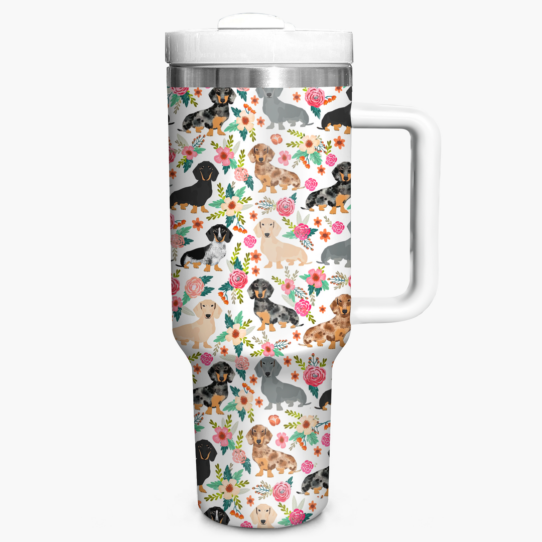 Floral Dachshund - Tumbler With Handle - Gift for Dachshund Lovers NCU0PT005