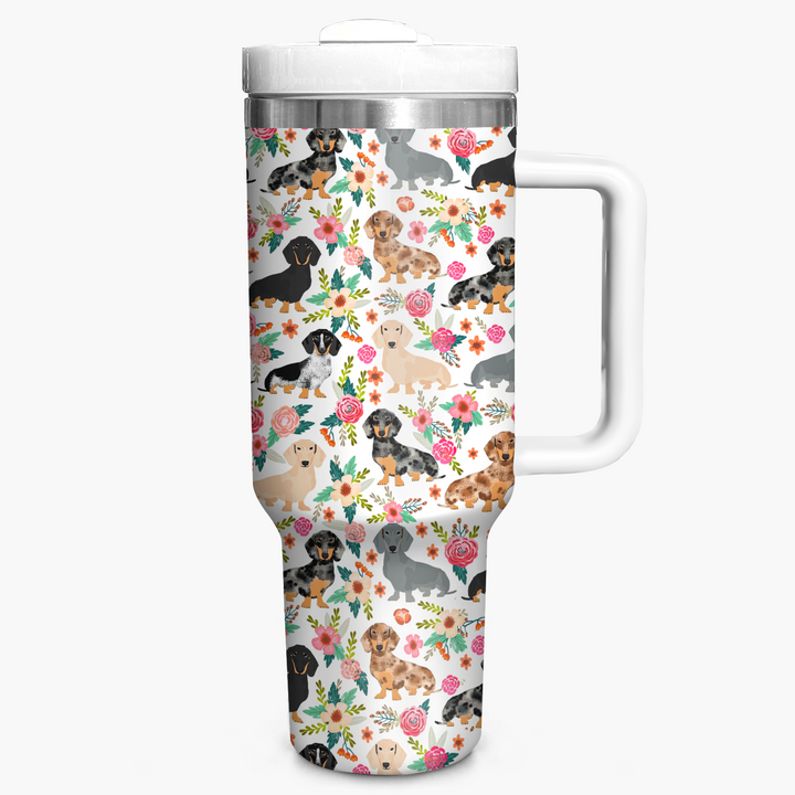 Floral Dachshund - Tumbler With Handle - Gift for Dachshund Lovers NCU0PT005