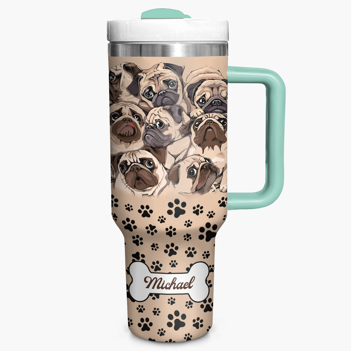 Gathering of Pugs - Personalized Tumbler With Handle - NCU0DK007
