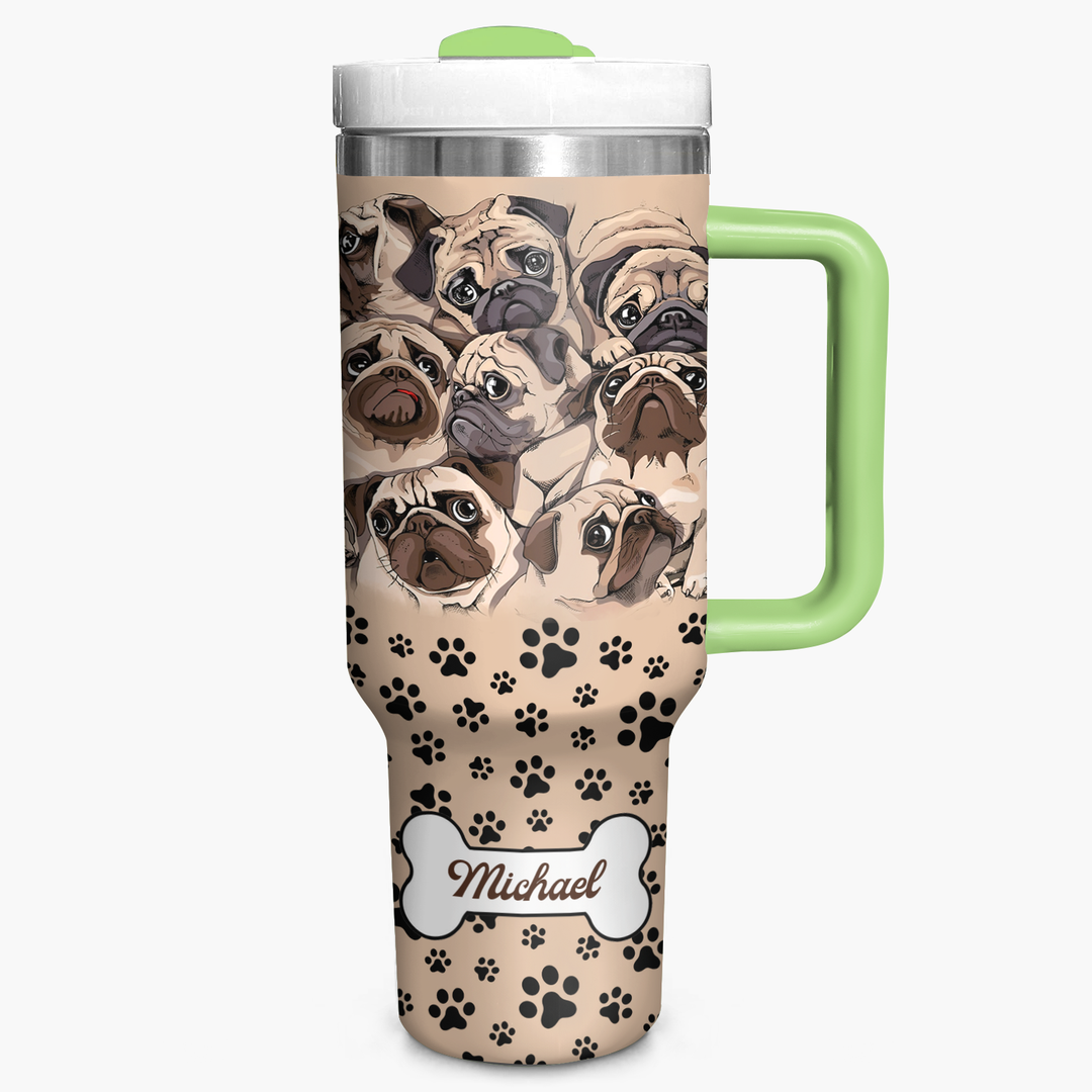 Gathering of Pugs - Personalized Tumbler With Handle - NCU0DK007
