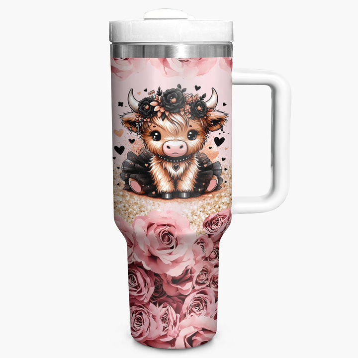 Floral Moo-gic - Tumbler With Handle - Gift for Highland Cow Lovers NCU0PT004