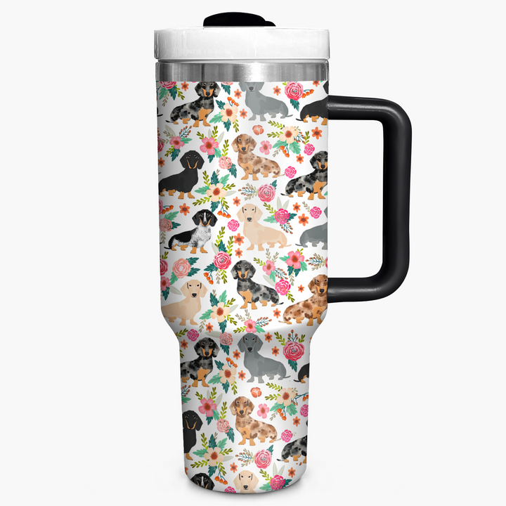 Floral Dachshund - Tumbler With Handle - Gift for Dachshund Lovers NCU0PT005