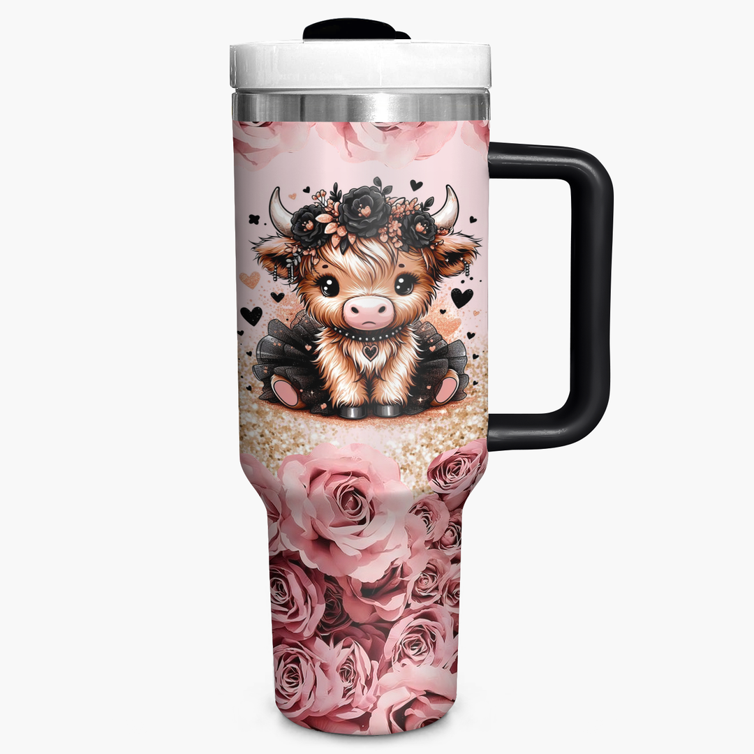 Floral Moo-gic - Tumbler With Handle - Gift for Highland Cow Lovers NCU0PT004