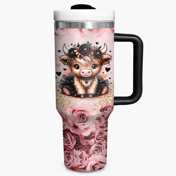 Floral Moo-gic - Tumbler With Handle - Gift for Highland Cow Lovers NCU0PT004
