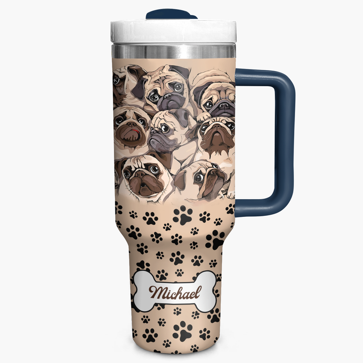 Gathering of Pugs - Personalized Tumbler With Handle - NCU0DK007