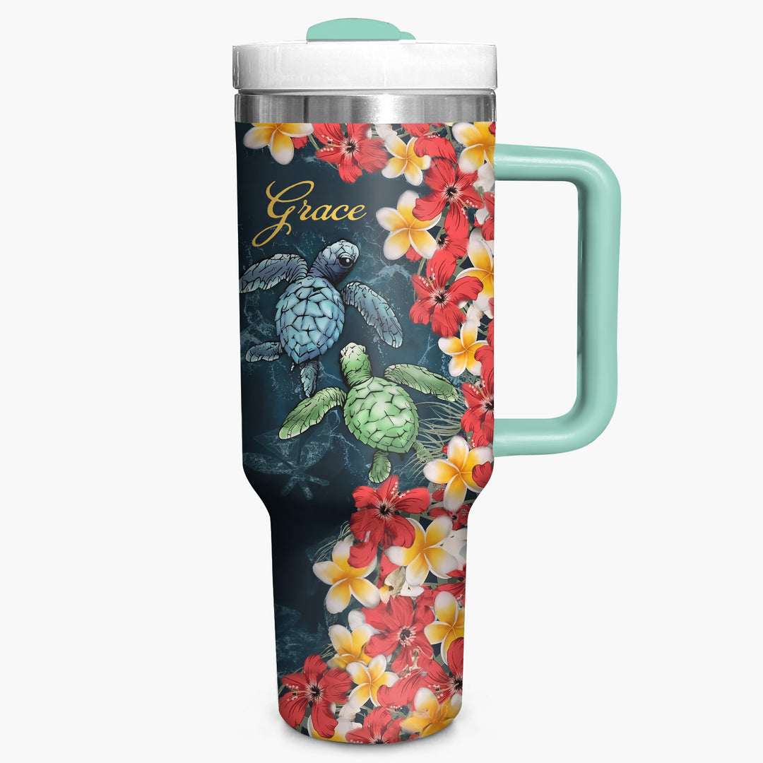 Tropical Turtle - Personalized Tumbler with Handle - NCU0TT013