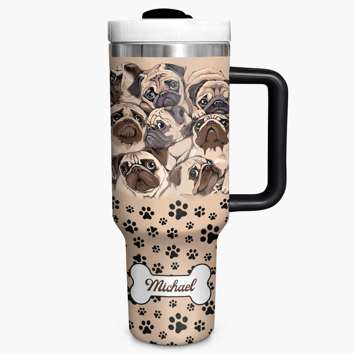 Gathering of Pugs - Personalized Tumbler With Handle - NCU0DK007