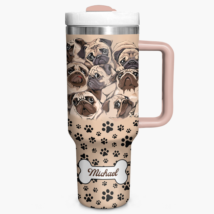 Gathering of Pugs - Personalized Tumbler With Handle - NCU0DK007