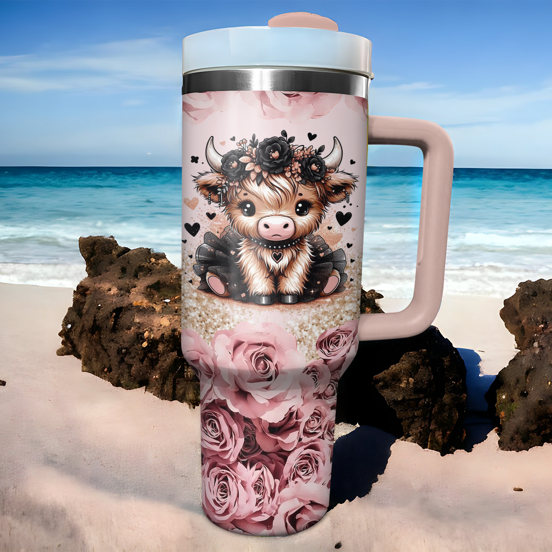 Floral Moo-gic - Tumbler With Handle - Gift for Highland Cow Lovers NCU0PT004