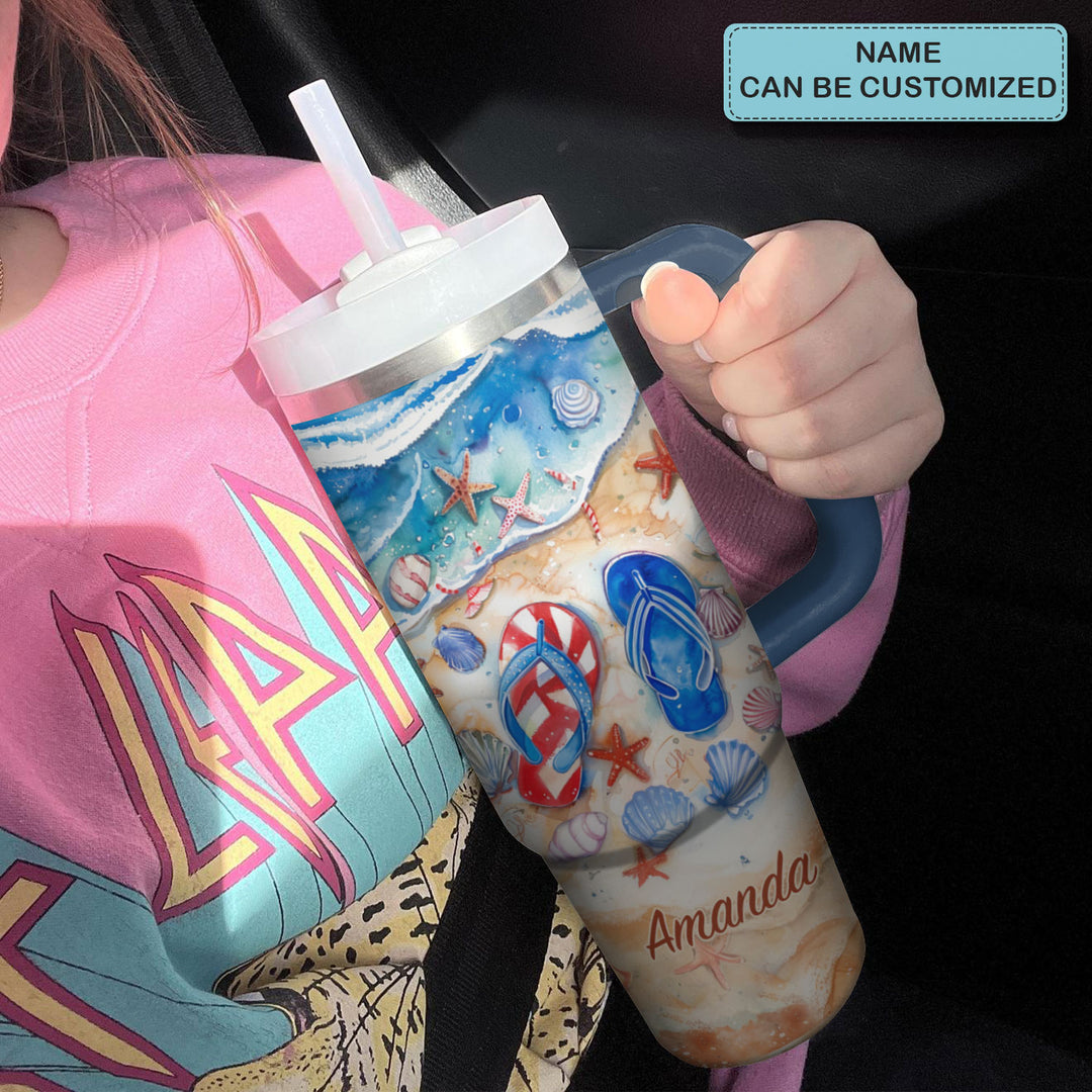 Sun Sand And Flip Flops - Personalized Tumbler with Handle - NCU0TL009