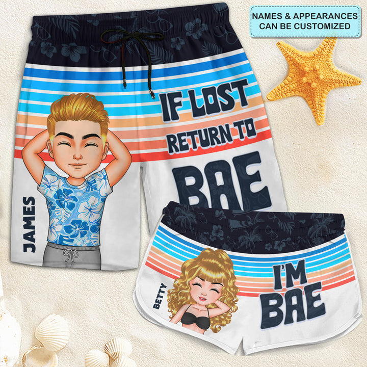 If Lost Return To Bae Funny - Personalized Custom Couple Beach Shorts - Gift For Couple