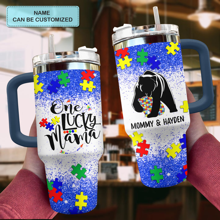One Lucky Mama - Personalized Tumbler with Handle - NCU0TL005