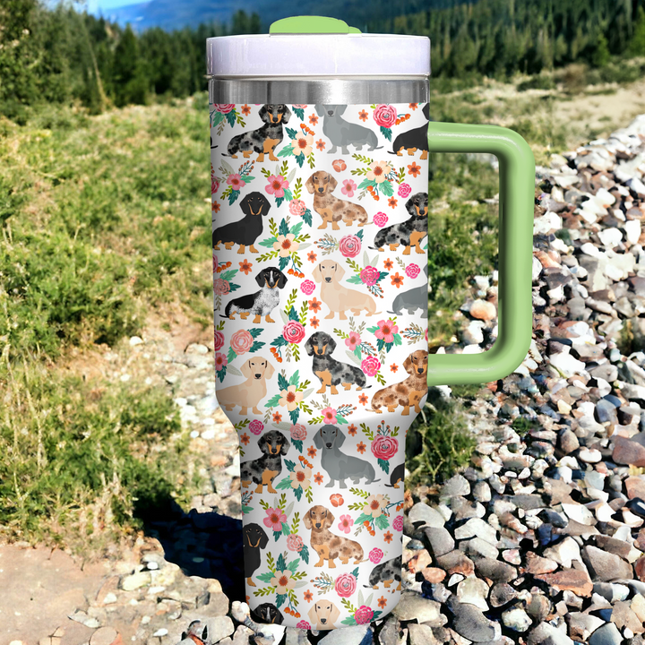 Floral Dachshund - Tumbler With Handle - Gift for Dachshund Lovers NCU0PT005