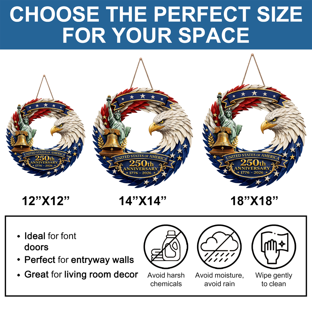 Custom Shape Doorsign Custom Door Sign - America 250th Anniversary Gifts For Mom, Dad, Brother, Sister, Kids - Bald Eagle Patriotic AGC0VL101