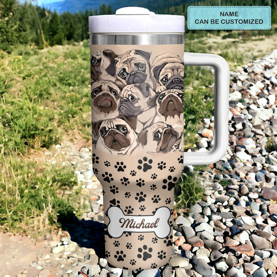 Gathering of Pugs - Personalized Tumbler With Handle - NCU0DK007