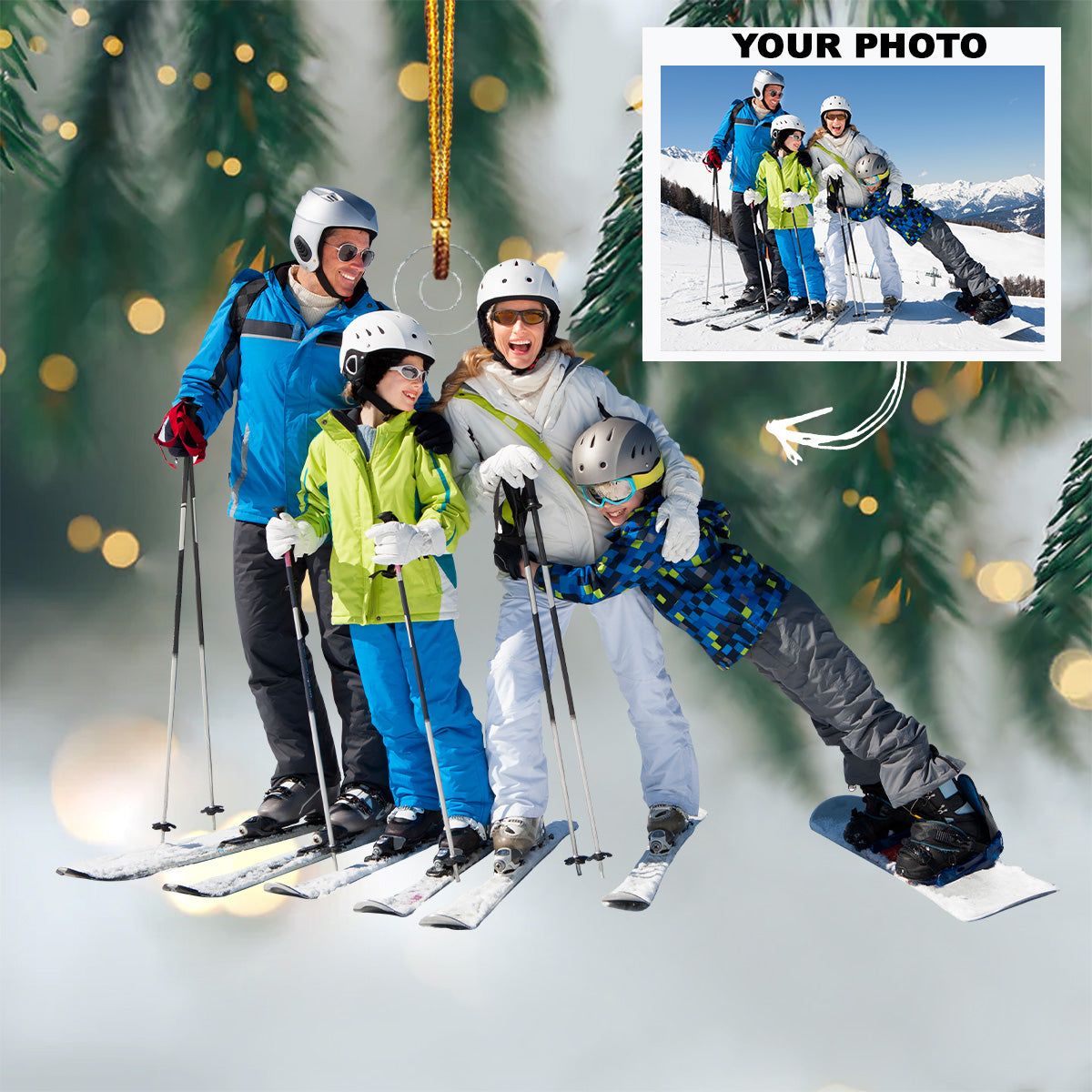 Personalized Photo Mica Ornament - Christmas Gift For Family Member, Friends -  Customized Your Photo Ornament Family Skiing Together