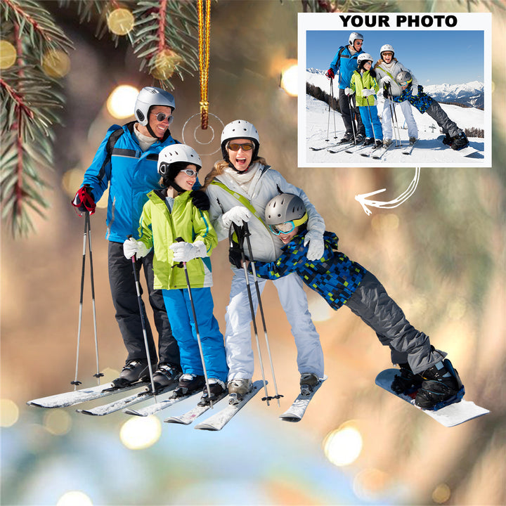 Personalized Photo Mica Ornament - Christmas Gift For Family Member, Friends -  Customized Your Photo Ornament Family Skiing Together