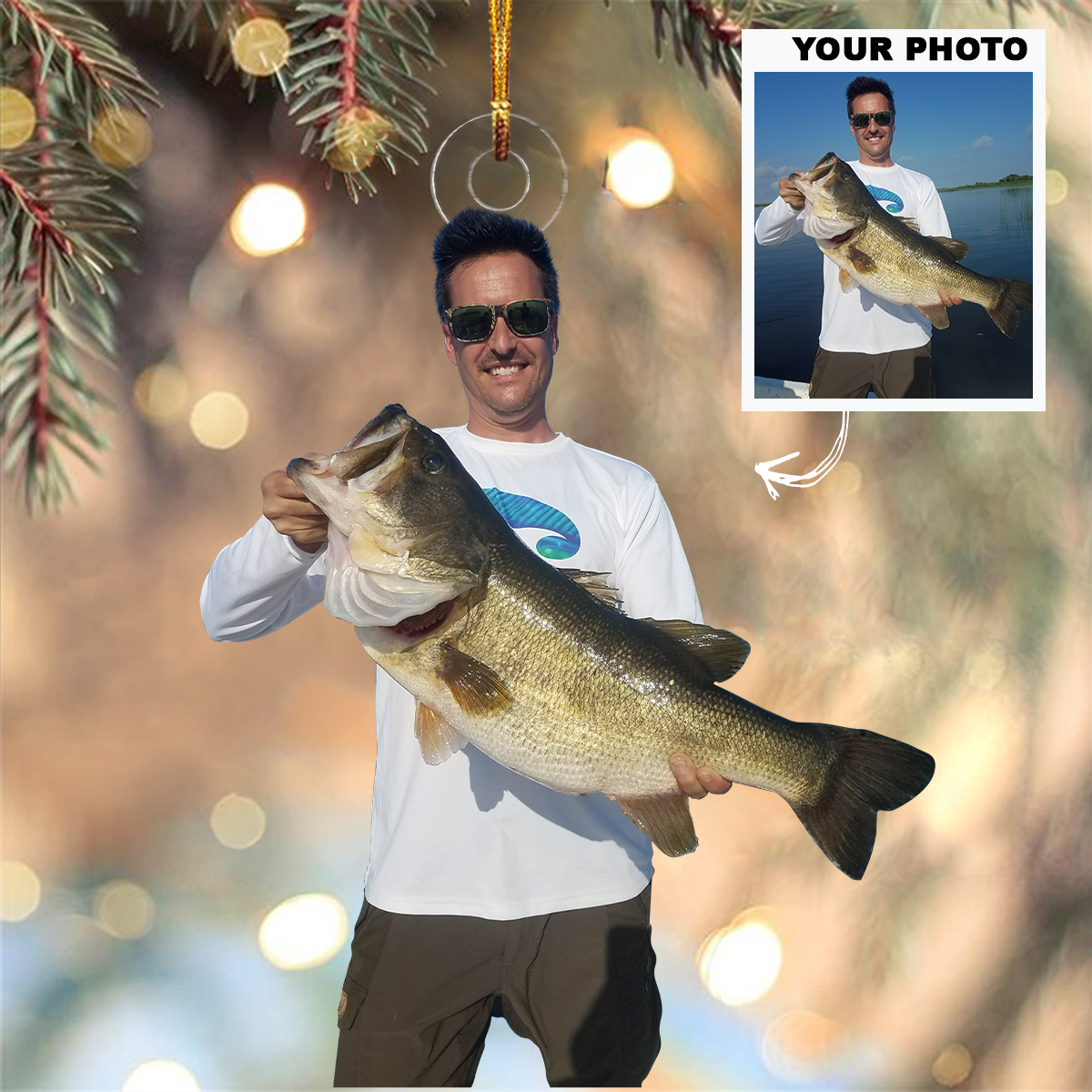 Fishing Cheaper Than Therapy - Personalized Custom Photo Mica Ornament - Christmas Gift For Fishing Lover, Fisher, Family Member, Friends