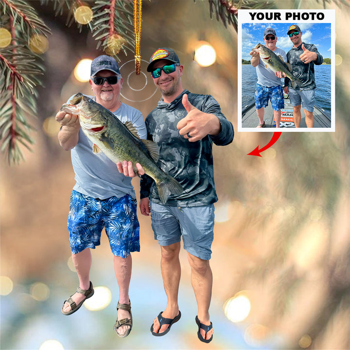 Fishing Cheaper Than Therapy - Personalized Custom Photo Mica Ornament - Christmas Gift For Fishing Lover, Fisher, Family Member, Friends