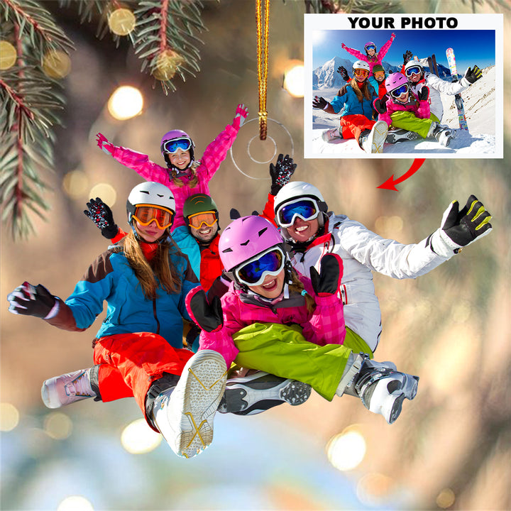 Skiing Family - Personalized Custom Photo Mica Ornament - Christmas Gift For Family, Family Members, Skiing Lover