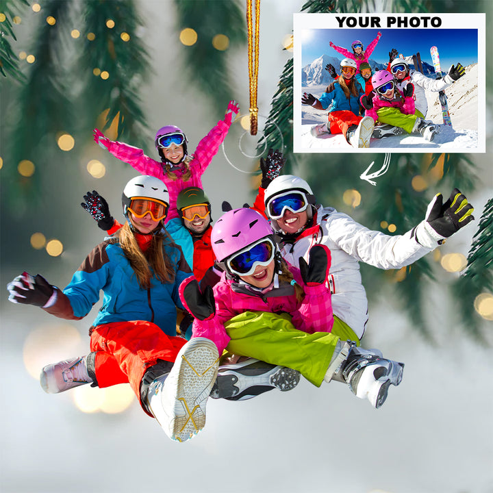 Skiing Family - Personalized Custom Photo Mica Ornament - Christmas Gift For Family, Family Members, Skiing Lover