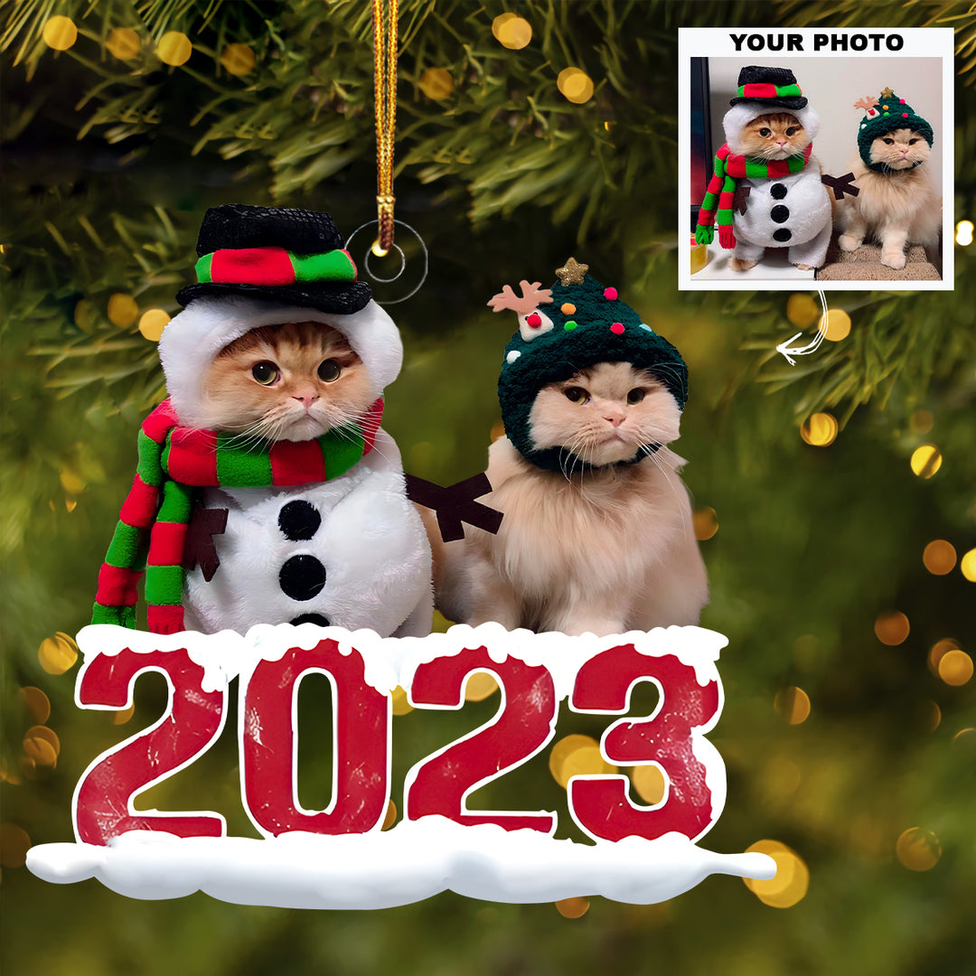 Christmas 2023 Cute Cat - Personalized Custom Photo Mica Ornament - Customized Your Photo Ornament UPL0DM004