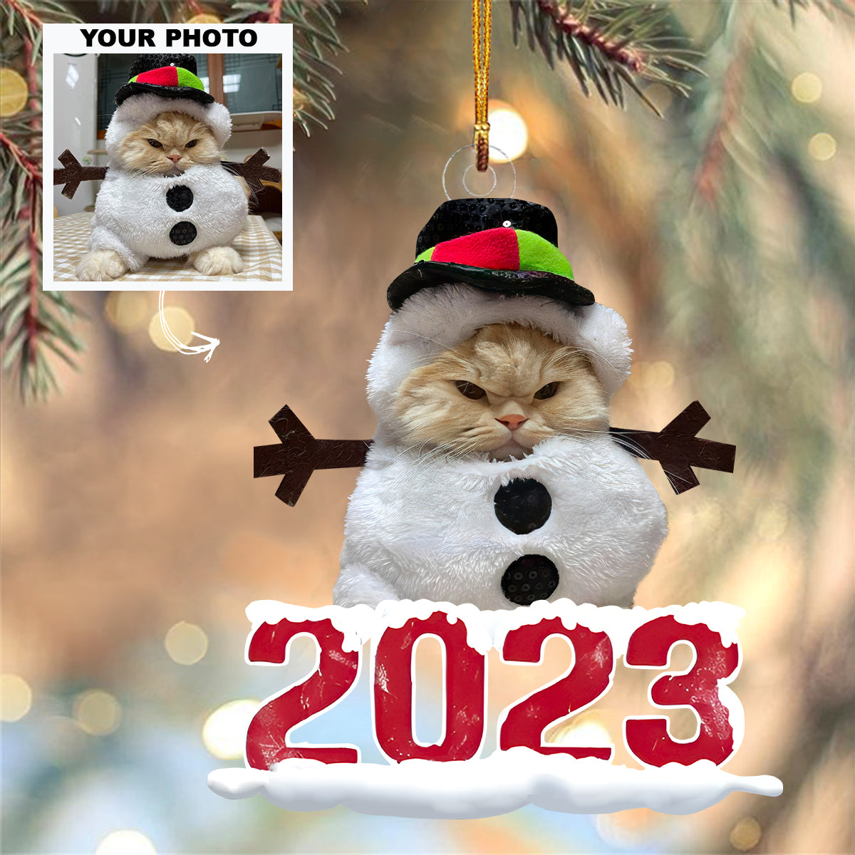 Christmas 2023 Cute Cat - Personalized Custom Photo Mica Ornament - Customized Your Photo Ornament UPL0DM004