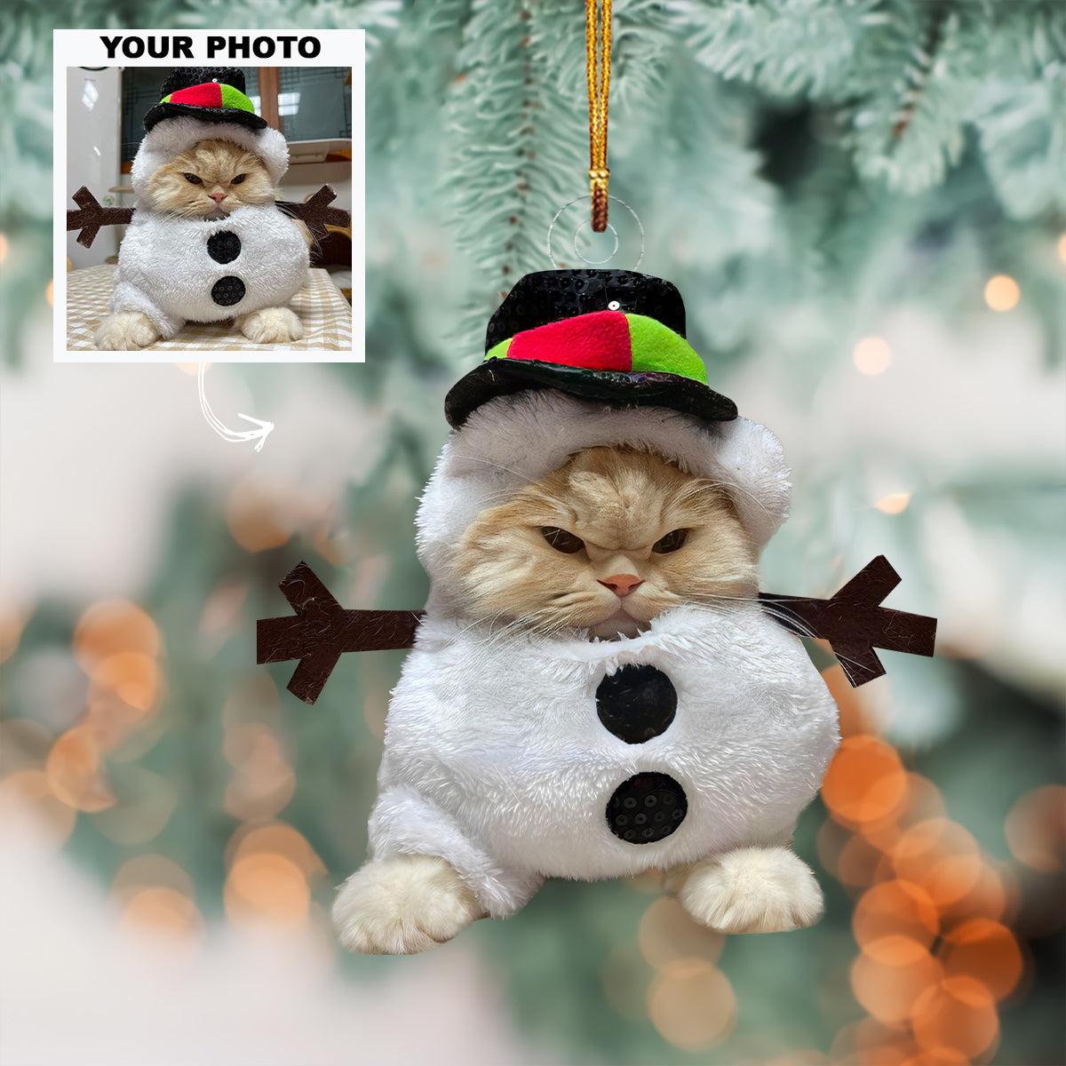 Cute Cat Christmas - Personalized Custom Photo Mica Ornament - Christmas Gift For Cat Dad, Cat Mom, Dog Dad, Dog Mom