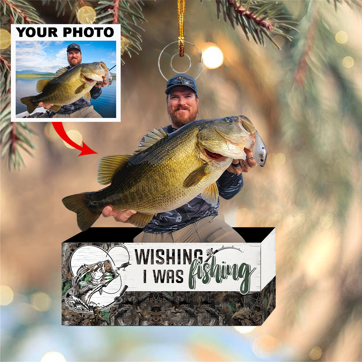 Wishing I Was Fishing Custom Photo - Personalized Photo Mica Ornament - Christmas Gift For Fishing Lovers UPL0HD037
