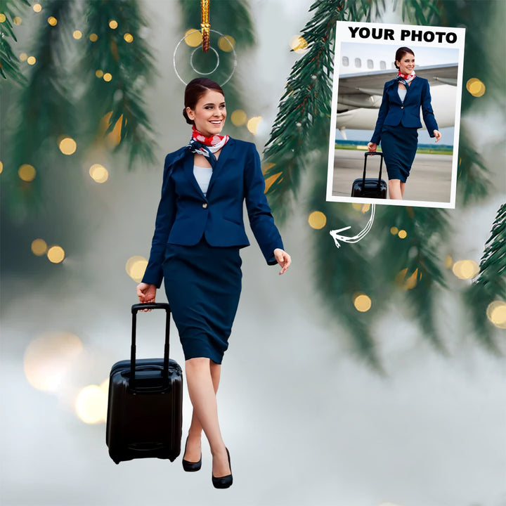 To Fly To Serve To Travel The World - Personalized Custom Photo Mica Ornament - Christmas Gift For Flight Attendant, Pilot