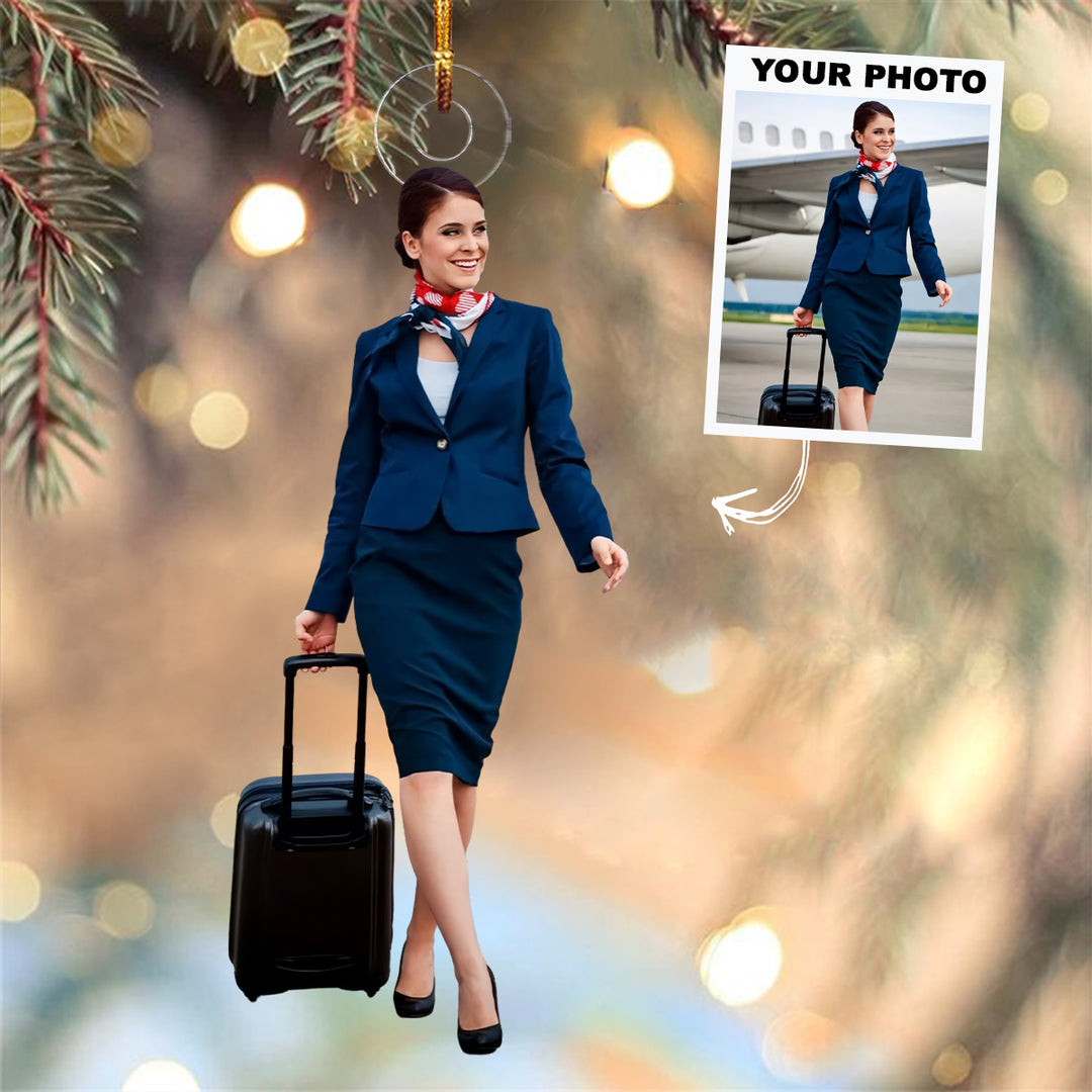 To Fly To Serve To Travel The World - Personalized Custom Photo Mica Ornament - Christmas Gift For Flight Attendant, Pilot