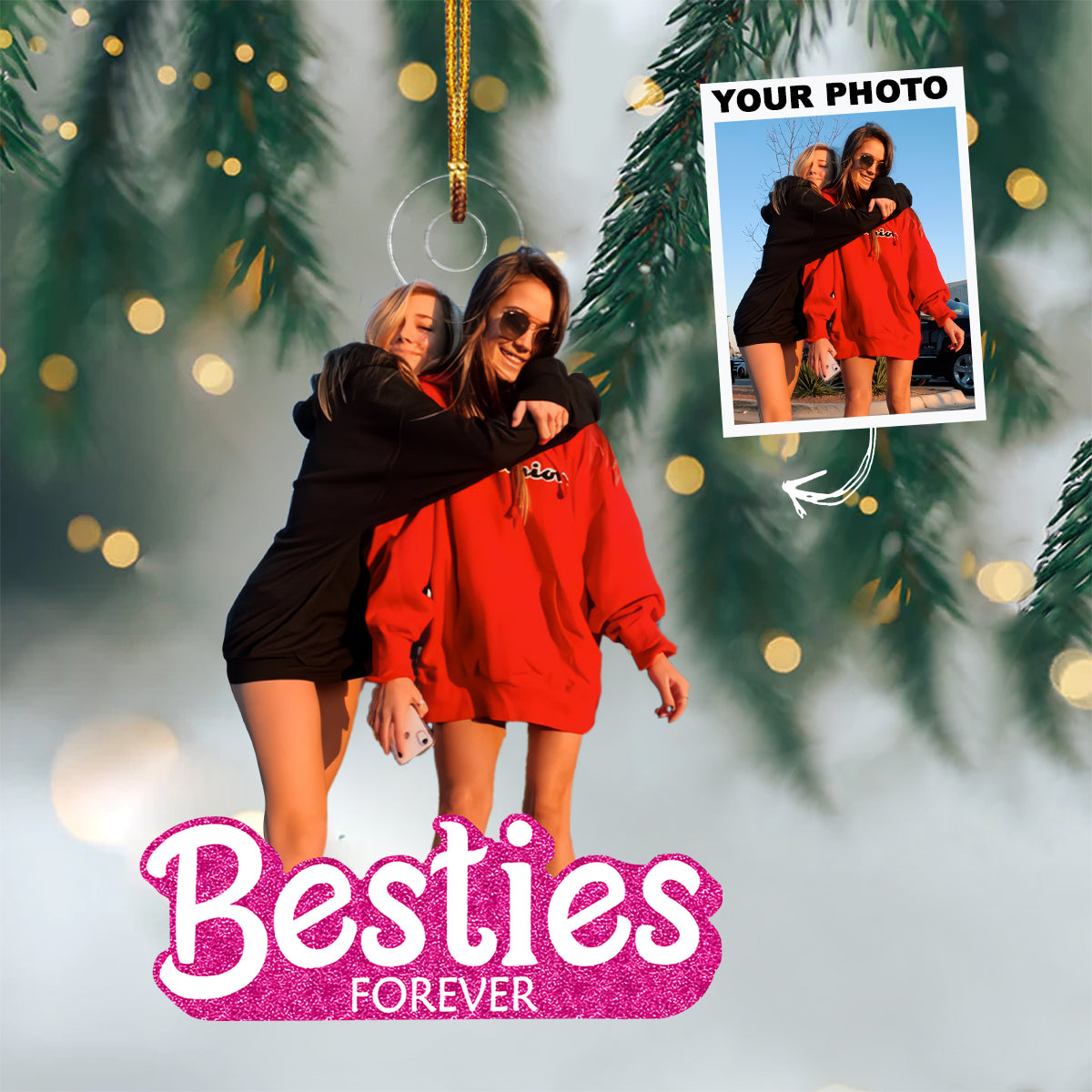 Besties Forever - Custom Photo Mica Ornament - Christmas, Birthday Gift For Friends, Besties UPL0PD026