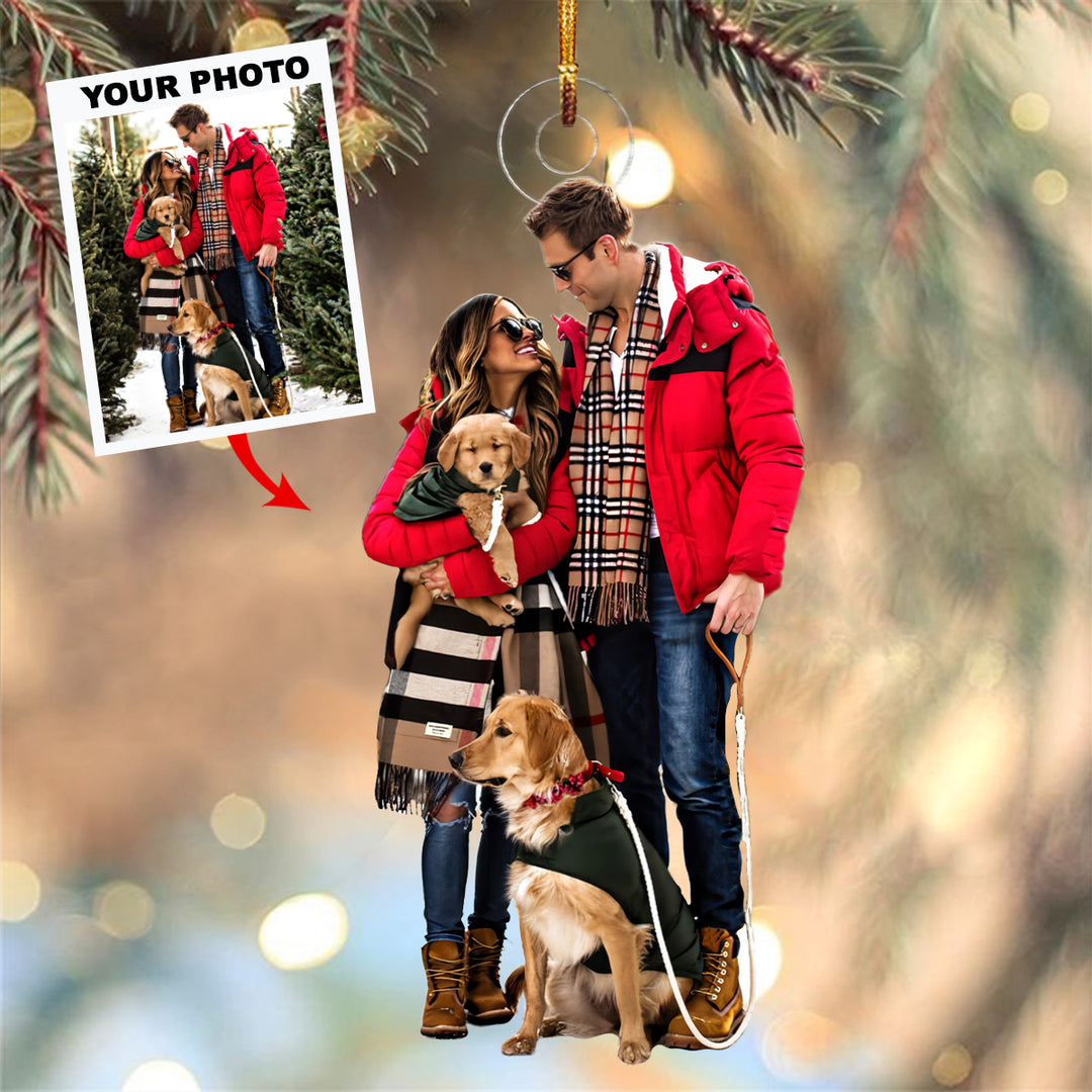 Family With Dogs Personalized Custom Photo Mica Ornament