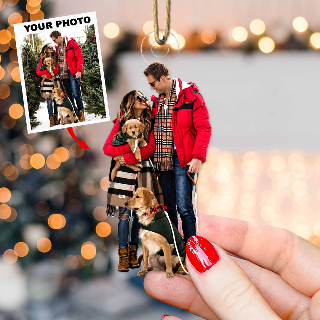 Family With Dogs - Personalized Custom Photo Mica Ornament - Christmas Gift For Family Members, Dog Lovers, Dog Mom, Dog Dad