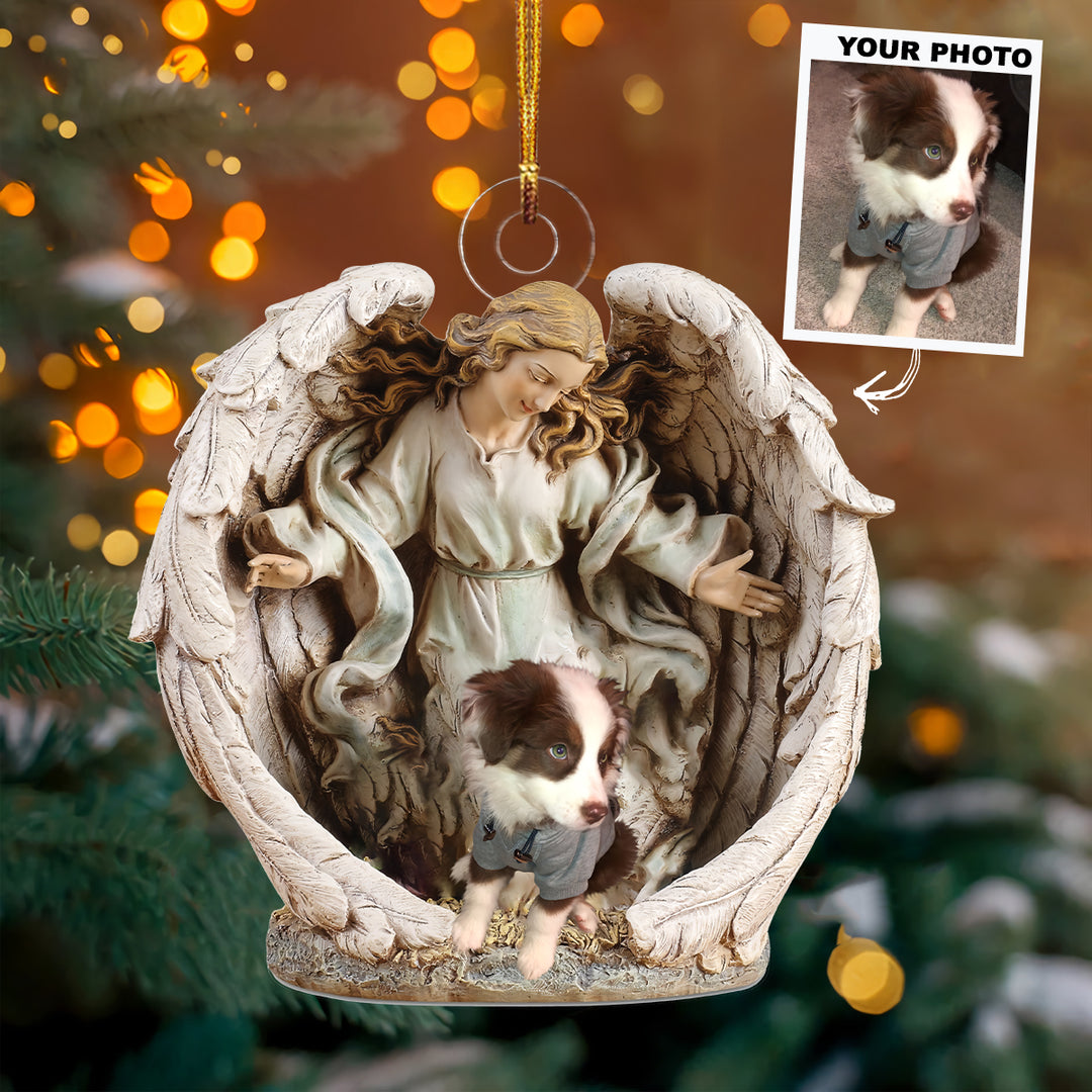 Angel Hugs Pet - Custom Photo Mica Ornament - Christmas, Memorial Gift For Pet Lover, Dog Mom, Cat Mom, Dog Dad, Cat Dad UPL0PD030