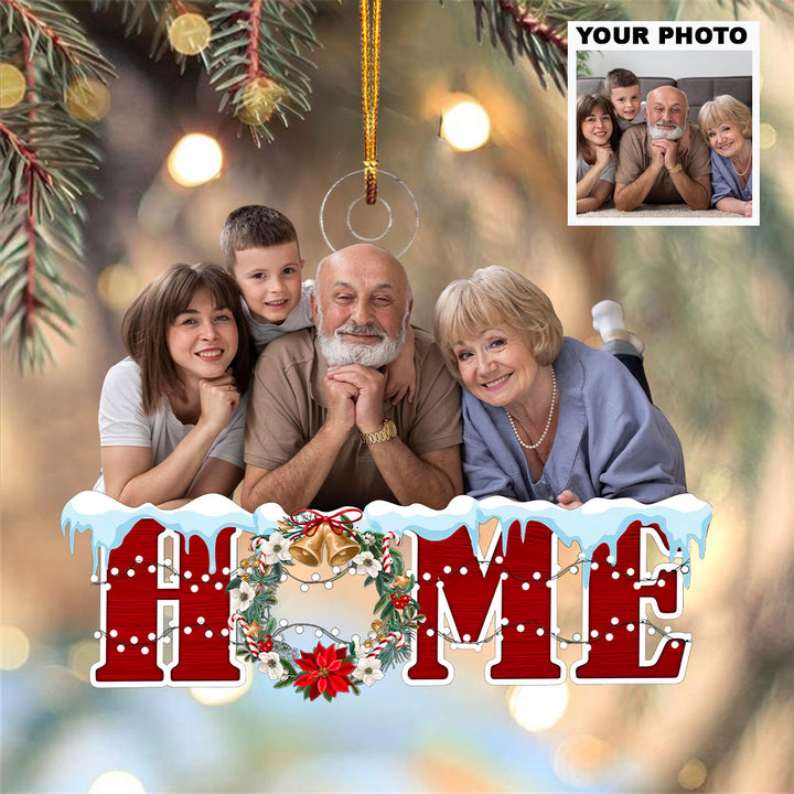 Merry Christmas My Home - Personalized Custom Photo Mica Ornament - Christmas Gift For Family Members, Grandpa, Grandma, Grandparents UPL0DM021