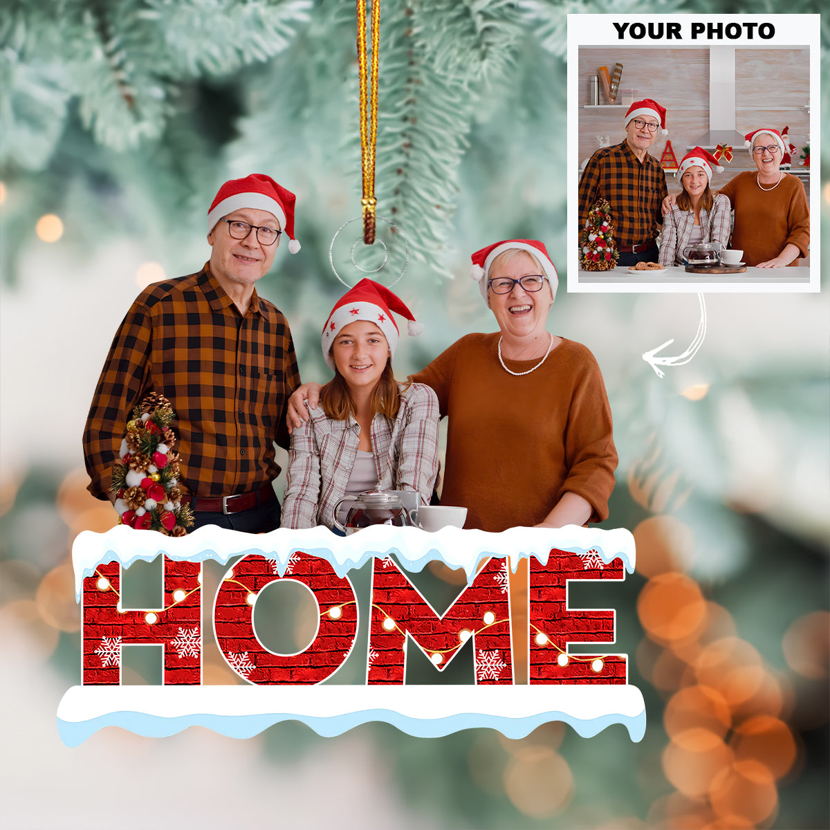 My Home - Personalized Custom Photo Mica Ornament - Christmas Gift For Family Members, Grandma, Grandpa, Grandparents UPL0DM020