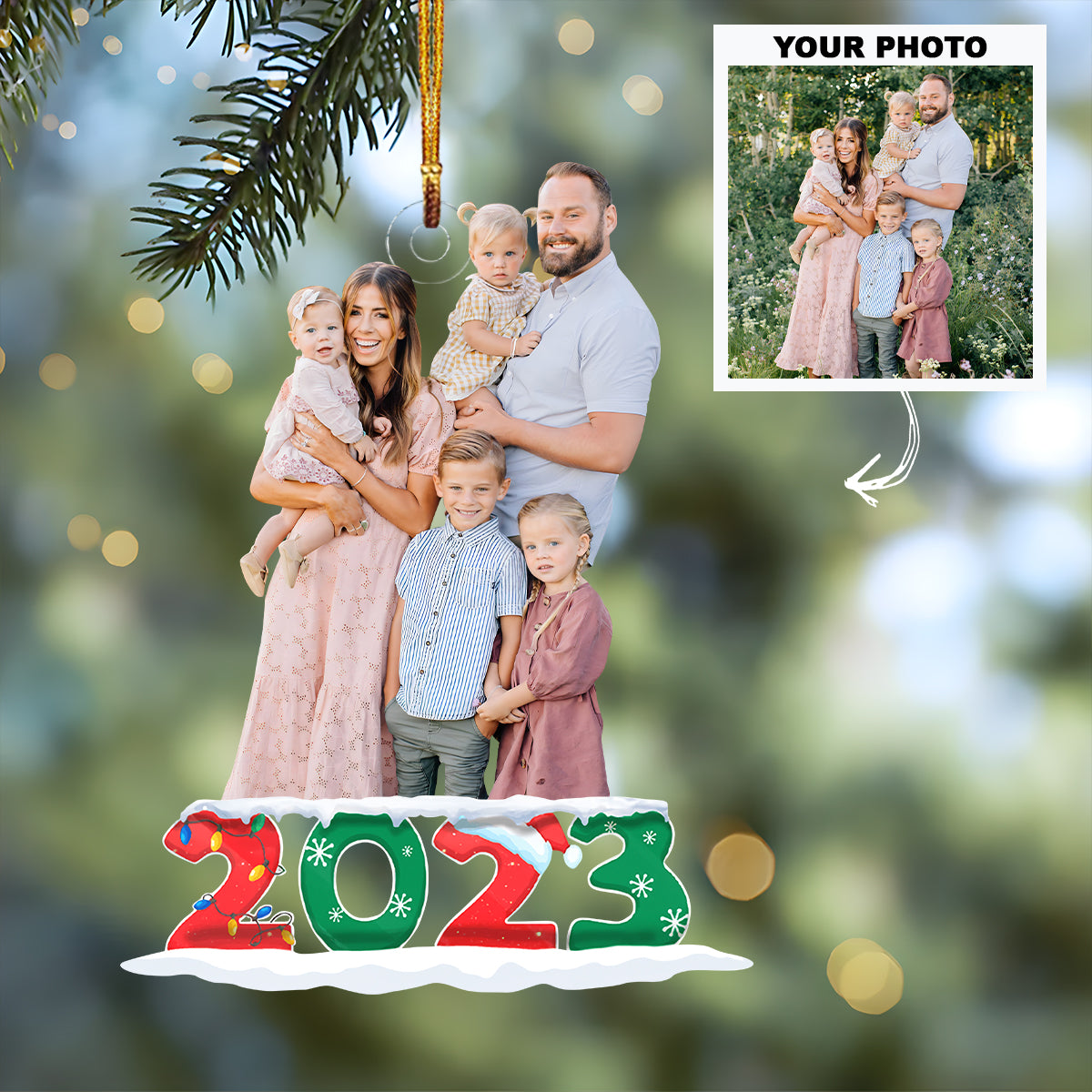 2023 Family Christmas - Personalized Custom Photo Mica Ornament - Christmas Gift For Family, Family Members UPL0HT017