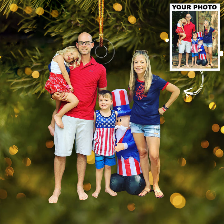 4th Of July Happy Family - Personalized Custom Photo Mica Ornament - Independence Day, Christmas Gift For Family Members, Grandma, Grandpa, Mom, Dad