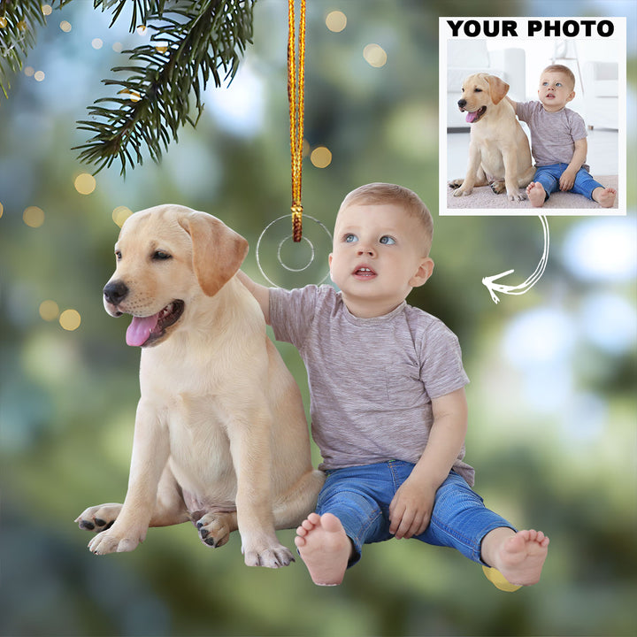 Kid With Dog - Personalized Custom Photo Mica Ornament - Christmas Gift For Family Members, Dog Mom, Dog Dad, Cat Mom, Cat Dad