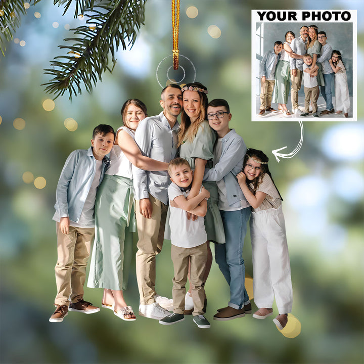 Customized Photo Ornament Happy Family Forever - Personalized Photo Mica Ornament - Christmas Gift For Family Members