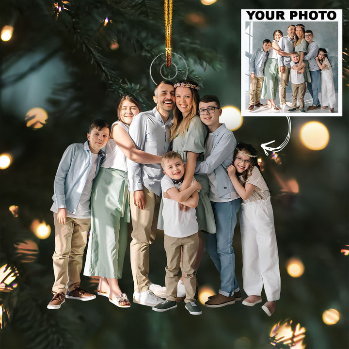 Customized Photo Ornament Happy Family Forever - Personalized Photo Mica Ornament - Christmas Gift For Family Members