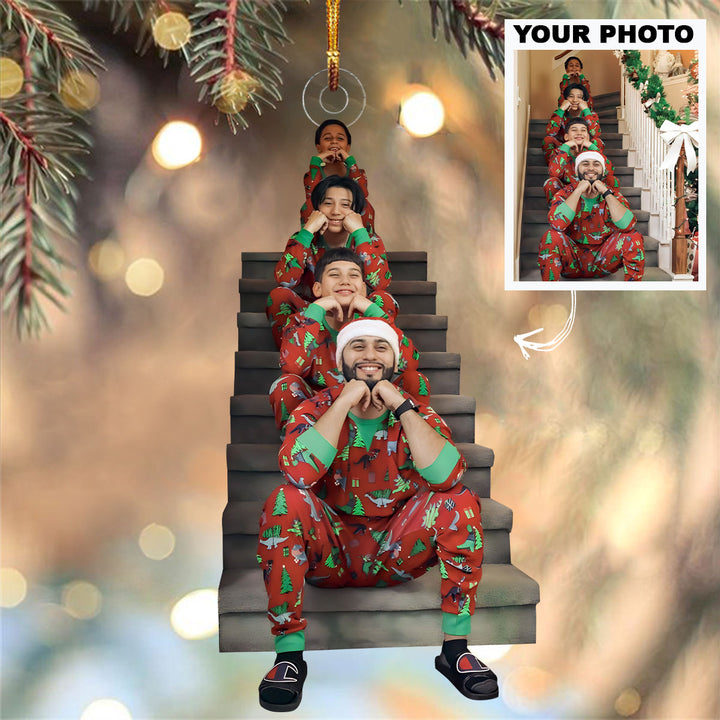 Customized Photo Ornament Christmas Staircase Family Photo - Personalized Photo Mica Ornament - Christmas Gift For Family Members