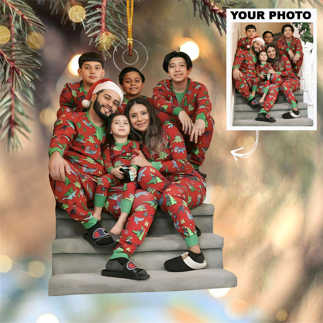 Customized Photo Ornament Christmas Staircase Family Photo - Personalized Photo Mica Ornament - Christmas Gift For Family Members