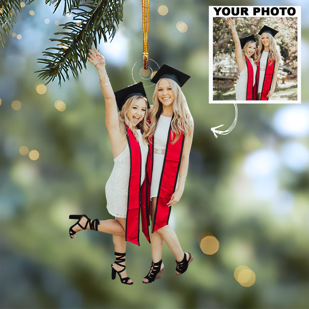 Graduation With Bestie - Personalized Custom Photo Mica Ornament - Christmas Gift For Graduation, Friends, Bestie, Best Friend