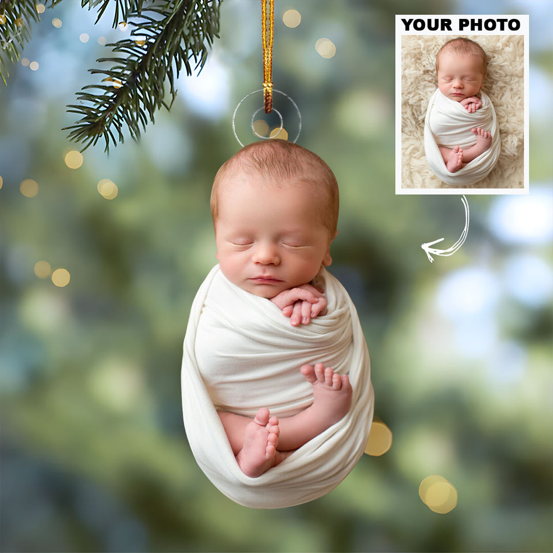 Newborn Baby - Personalized Custom Photo Mica Ornament - Christmas Gift For Family, Family Members