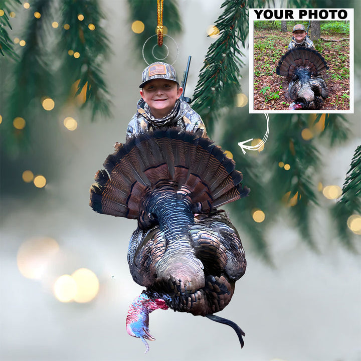Kid Turkey Hunting Ornament - Personalized Custom Photo Mica Ornament - Christmas Gift For Hunters, Hunting Lovers, Family Members